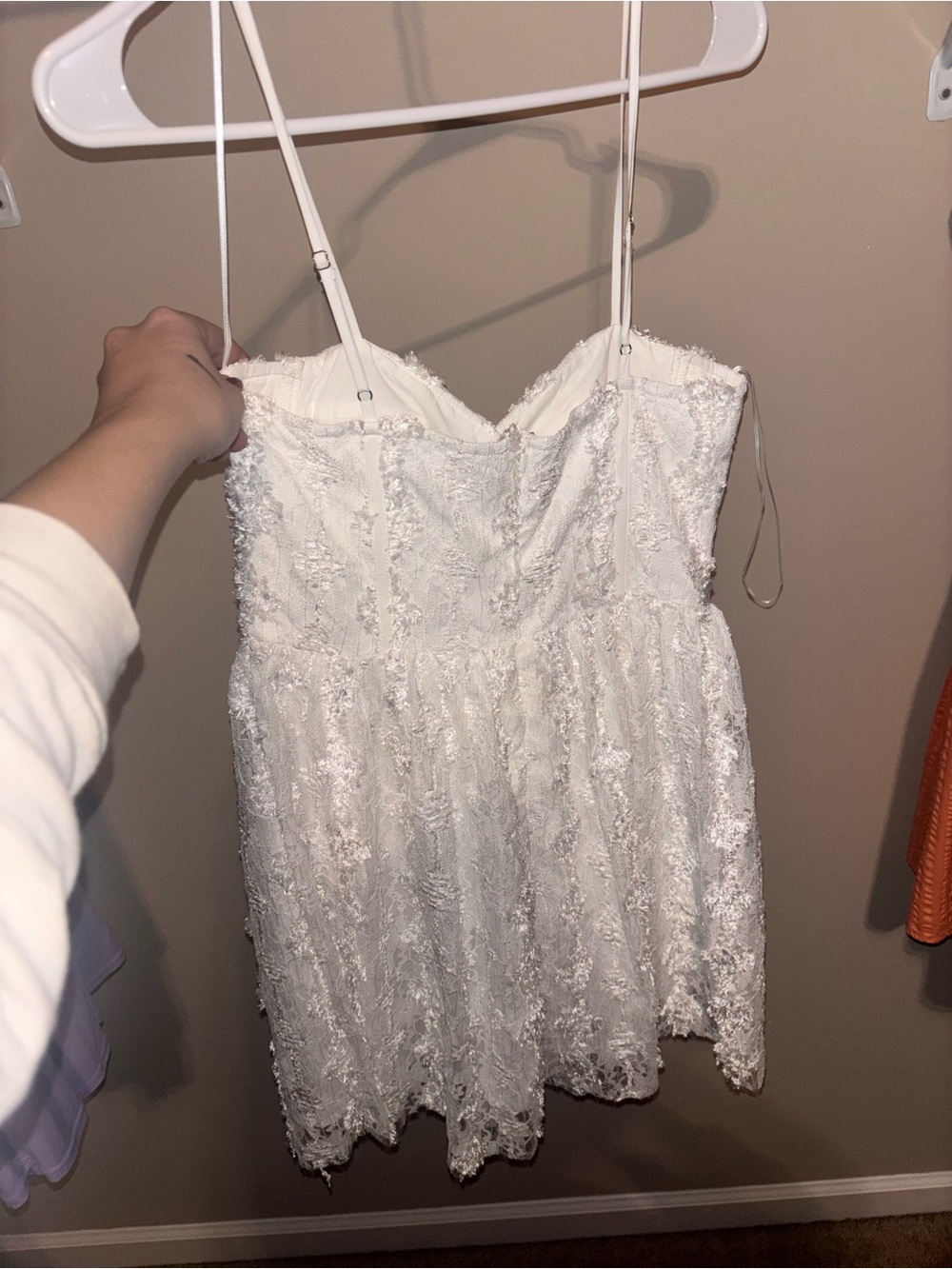 White Lace Party Dress with Spaghetti Straps